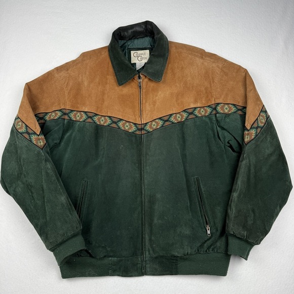 Cripple Creek Jacket Mens 2XL Green Suede Western Bomber Full Zip Southwestern - Picture 1 of 7